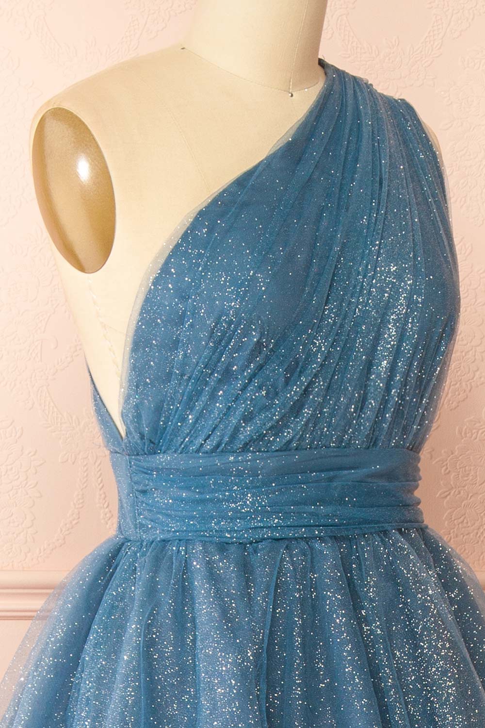 Cody Blue Grey | Maxi One Shoulder Dress with Glitters
