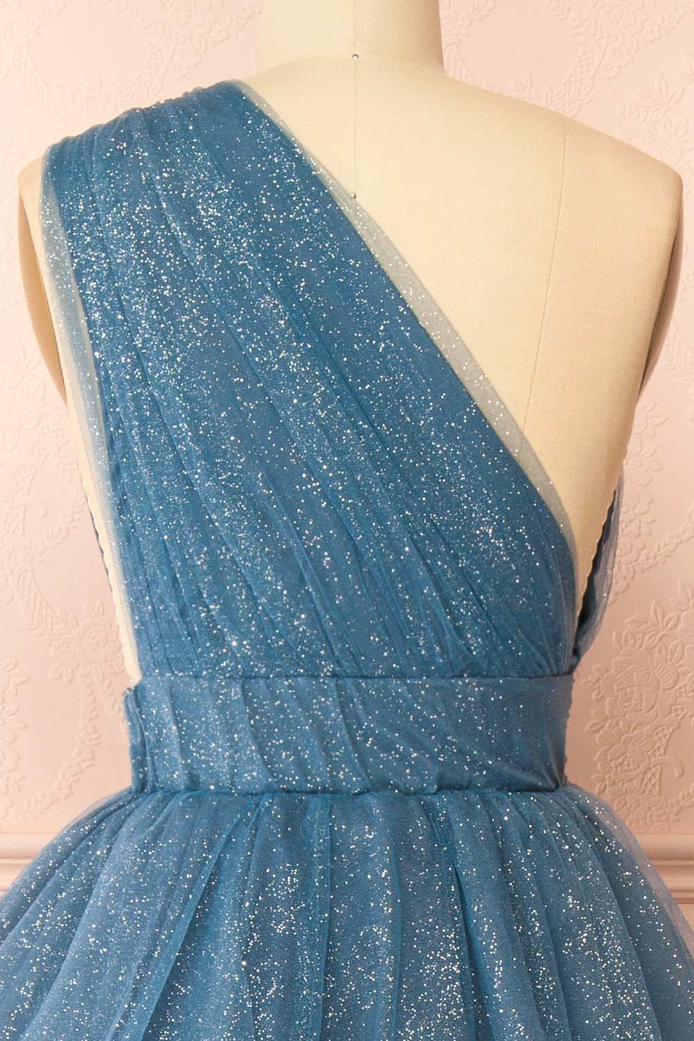 Cody Blue Grey | Maxi One Shoulder Dress with Glitters