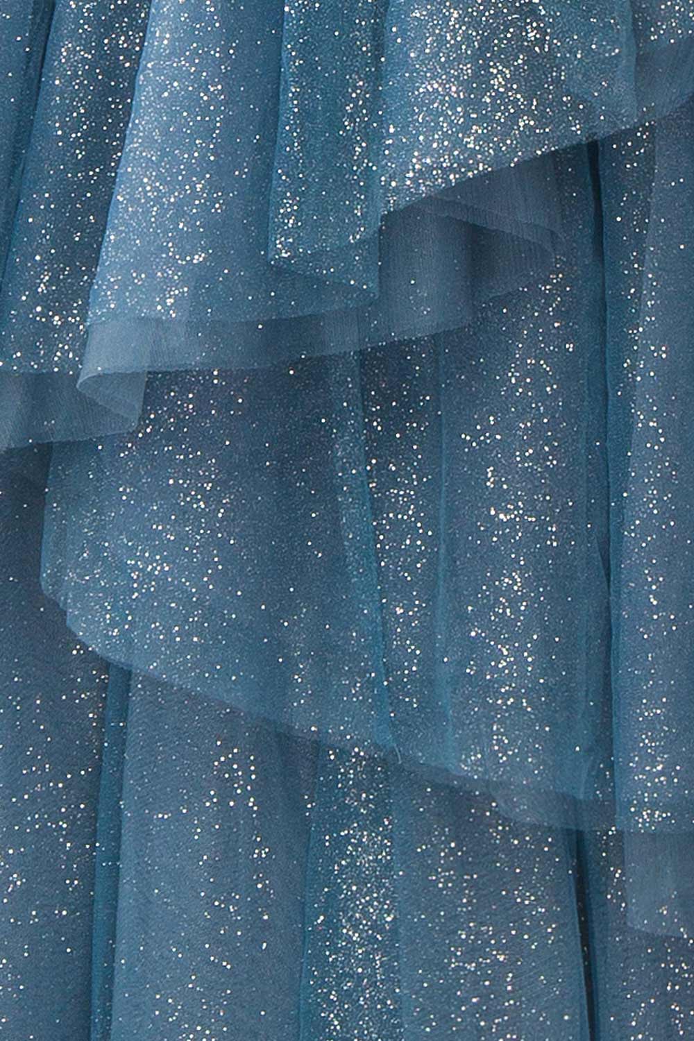 Cody Blue Grey | Maxi One Shoulder Dress with Glitters