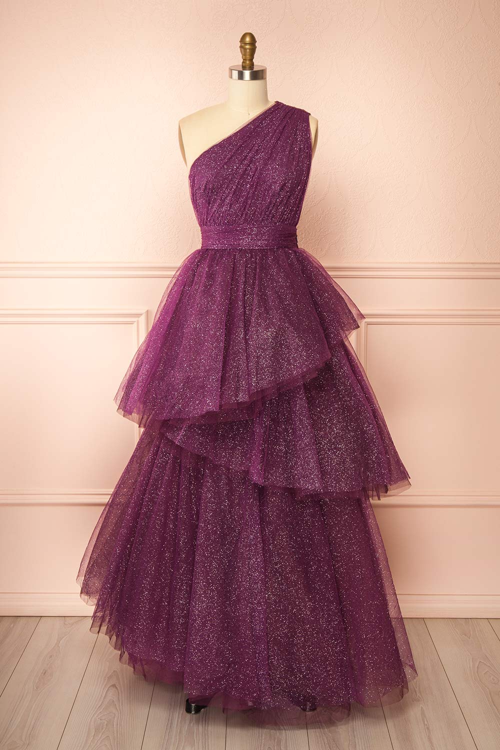 Cody Purple | Maxi One Shoulder Dress with Glitters