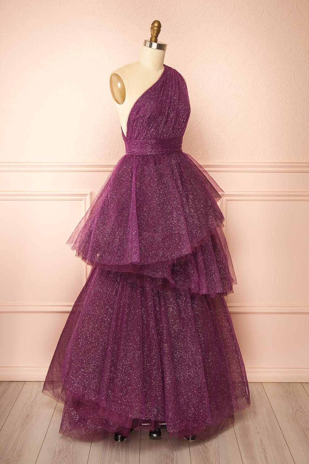 Cody Purple | Maxi One Shoulder Dress with Glitters