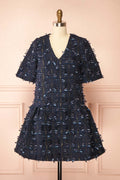 Coralyne | Navy Tweed V-Neck Mini Dress