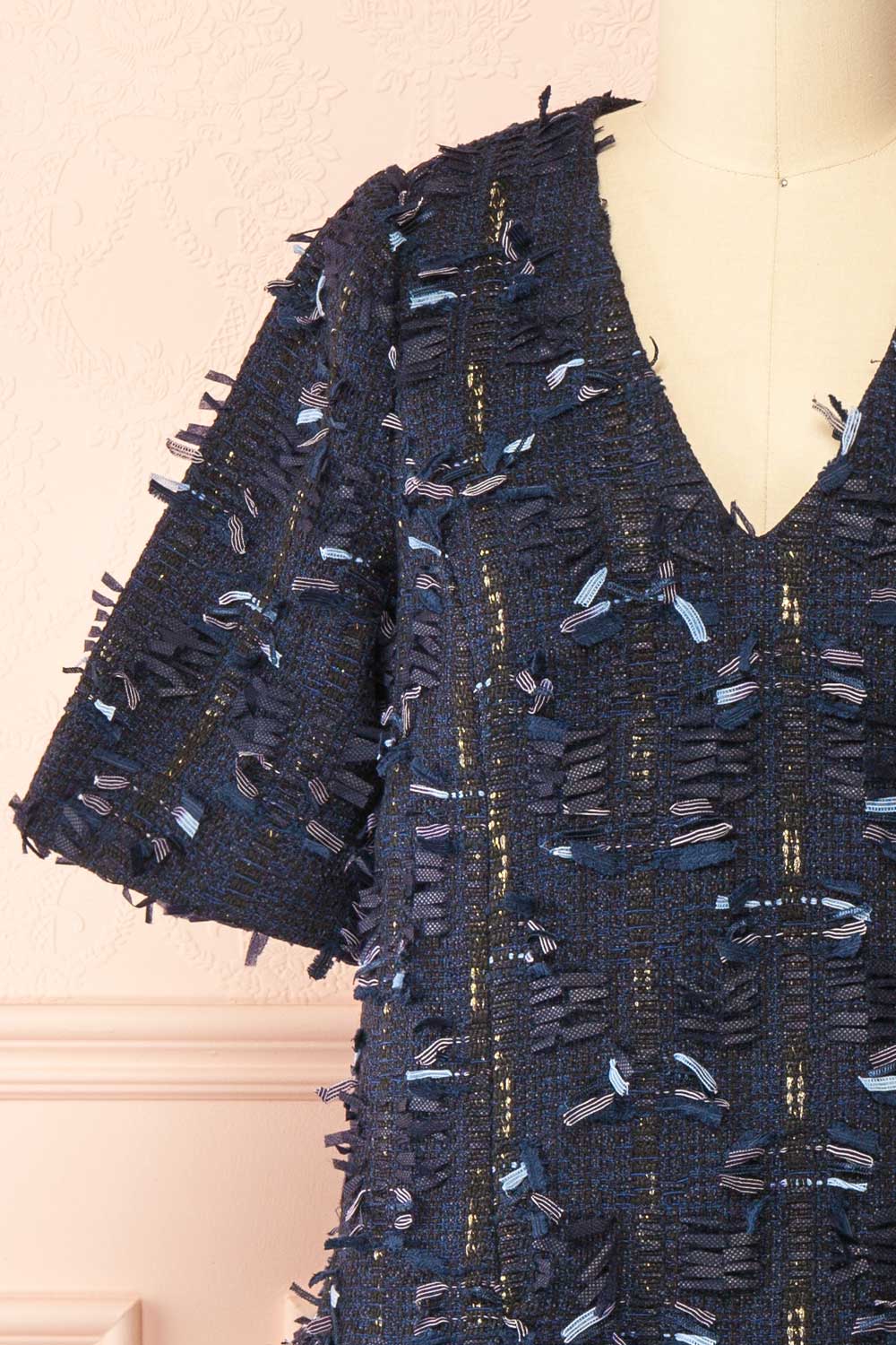 Coralyne | Navy Tweed V-Neck Mini Dress