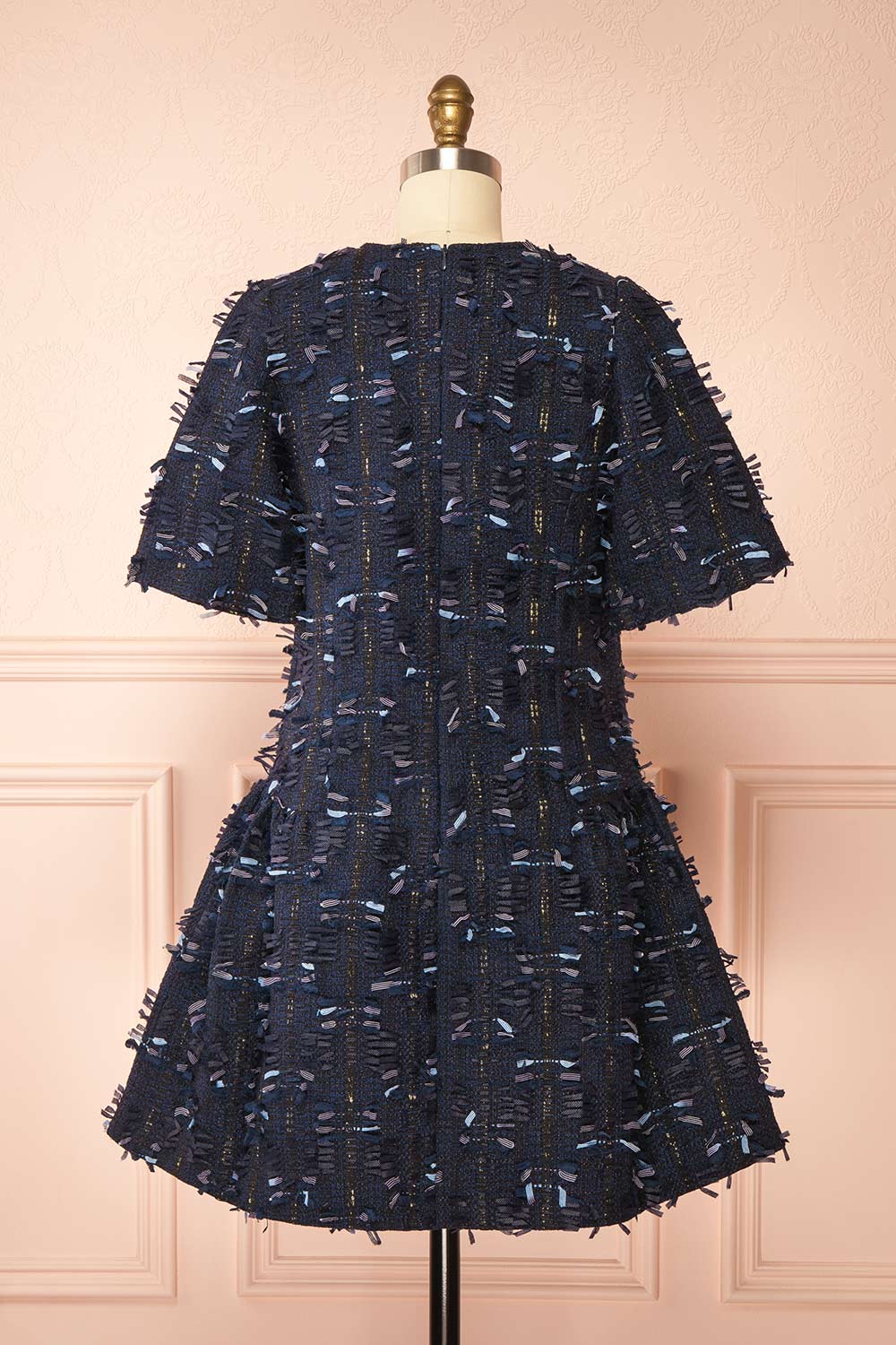 Coralyne | Navy Tweed V-Neck Mini Dress