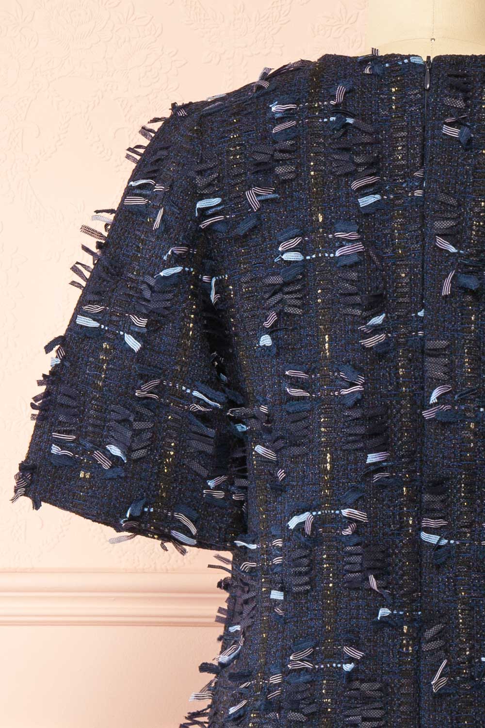 Coralyne | Navy Tweed V-Neck Mini Dress