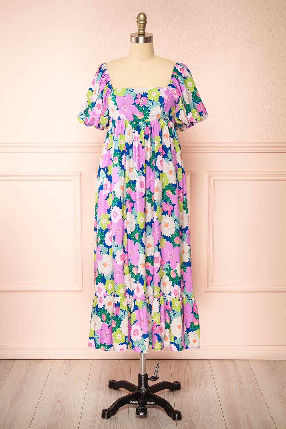 Cornelia | Colourful Floral Midi Dress with an Empire Waist