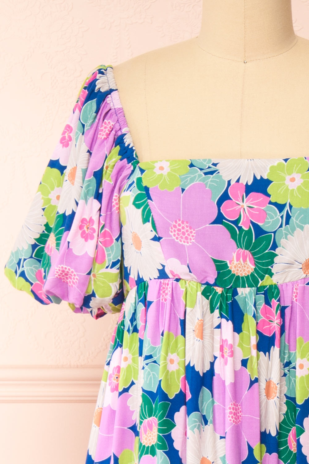 Cornelia | Colourful Floral Midi Dress with an Empire Waist