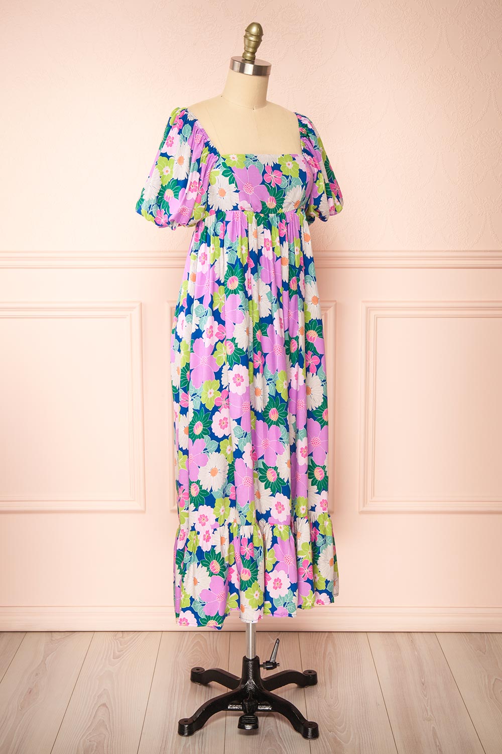 Cornelia | Colourful Floral Midi Dress with an Empire Waist
