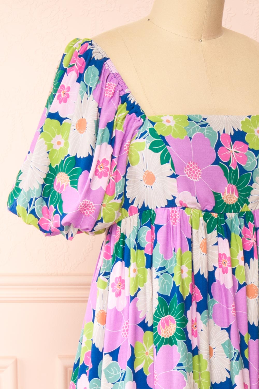 Cornelia | Colourful Floral Midi Dress with an Empire Waist