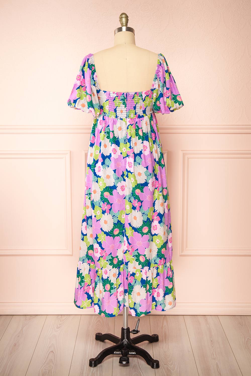 Cornelia | Colourful Floral Midi Dress with an Empire Waist