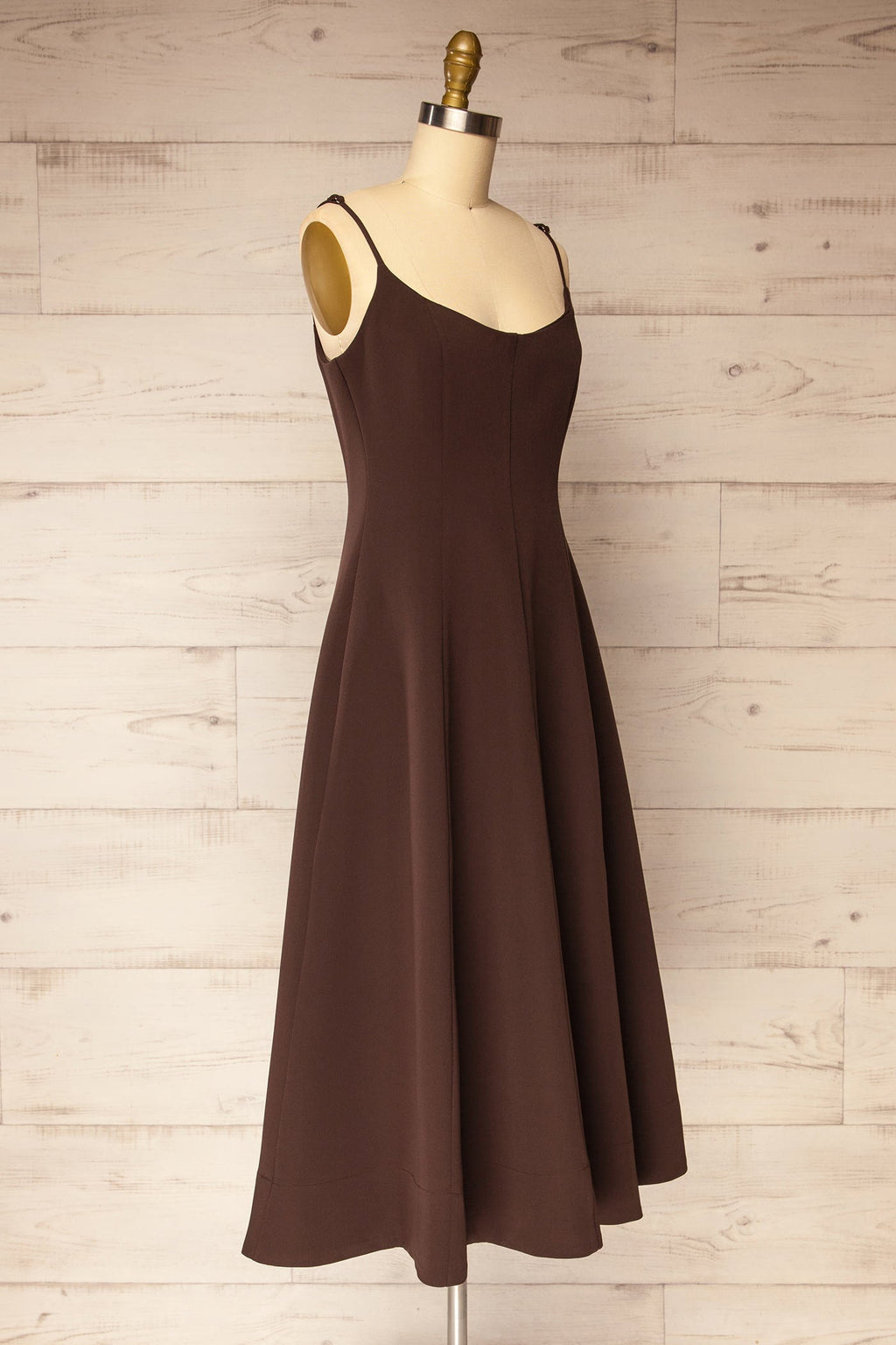 Corowa | Brown A-Line Midi Dress with Adjustable Straps