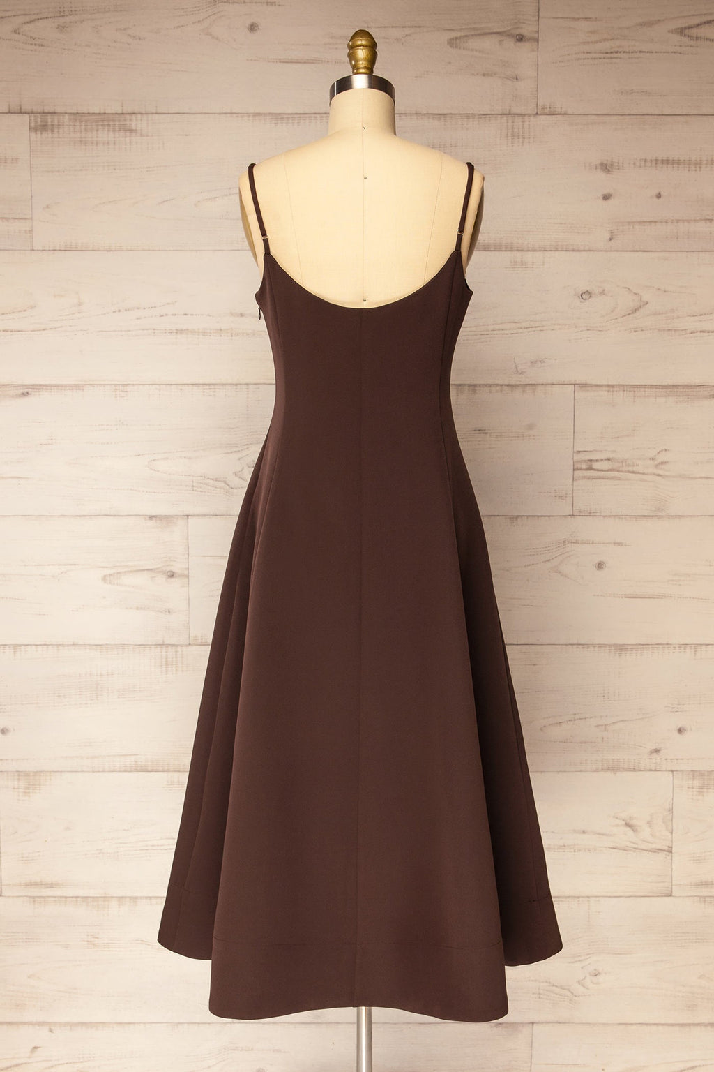 Corowa | Brown A-Line Midi Dress with Adjustable Straps