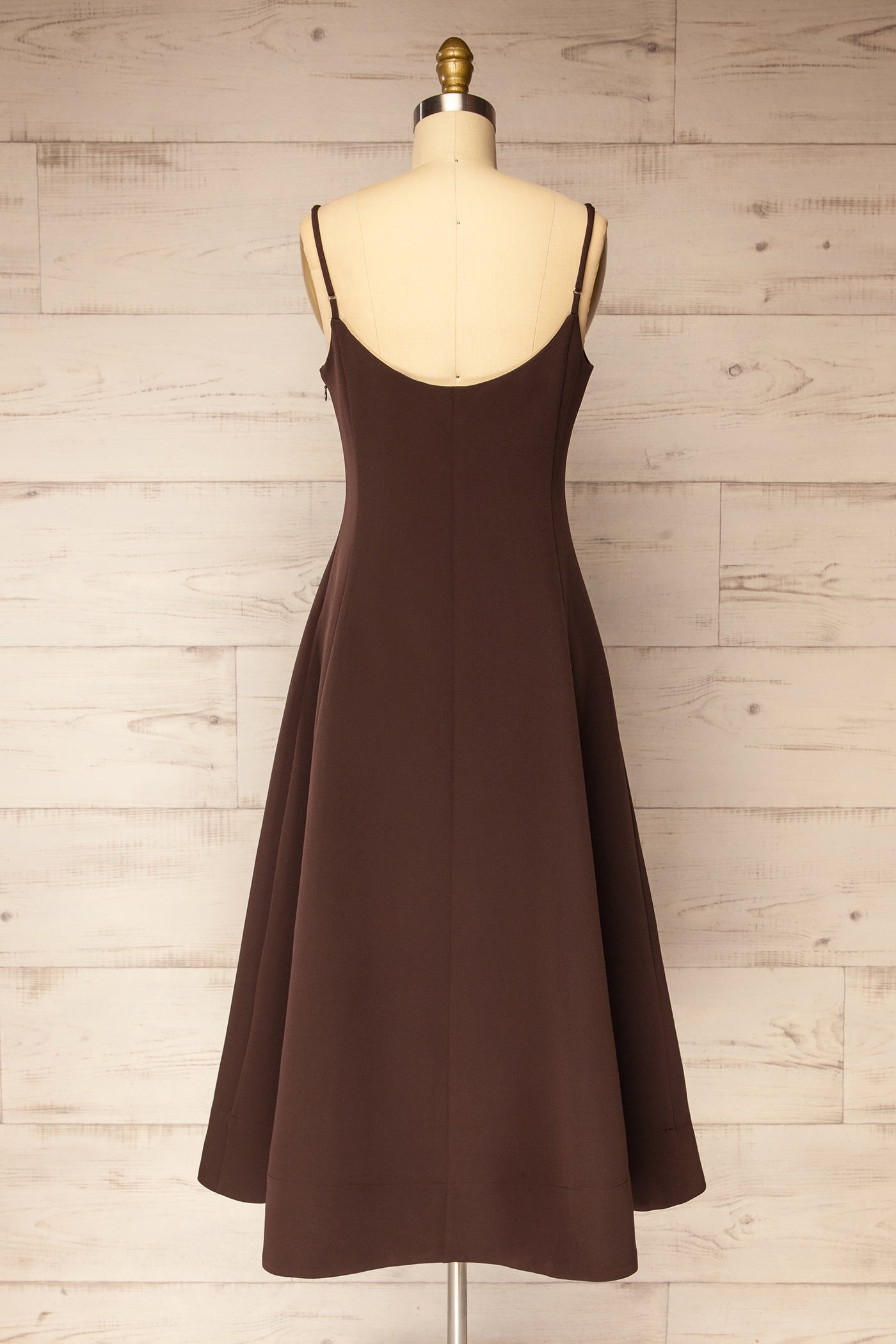 Corowa | Brown A-Line Midi Dress with Adjustable Straps