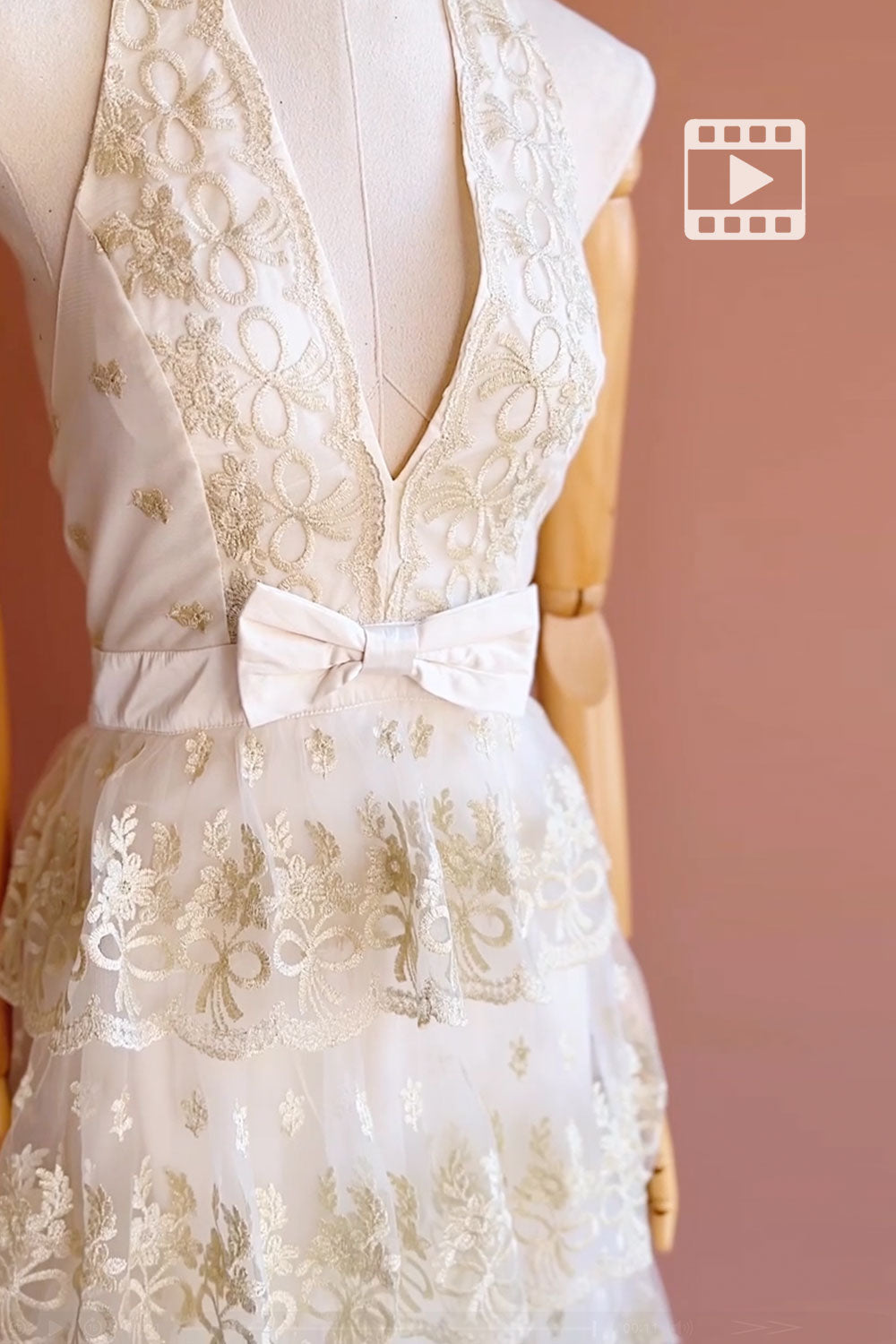 Demera | Ivory Tiered Embroidered Tulle Maxi Dress