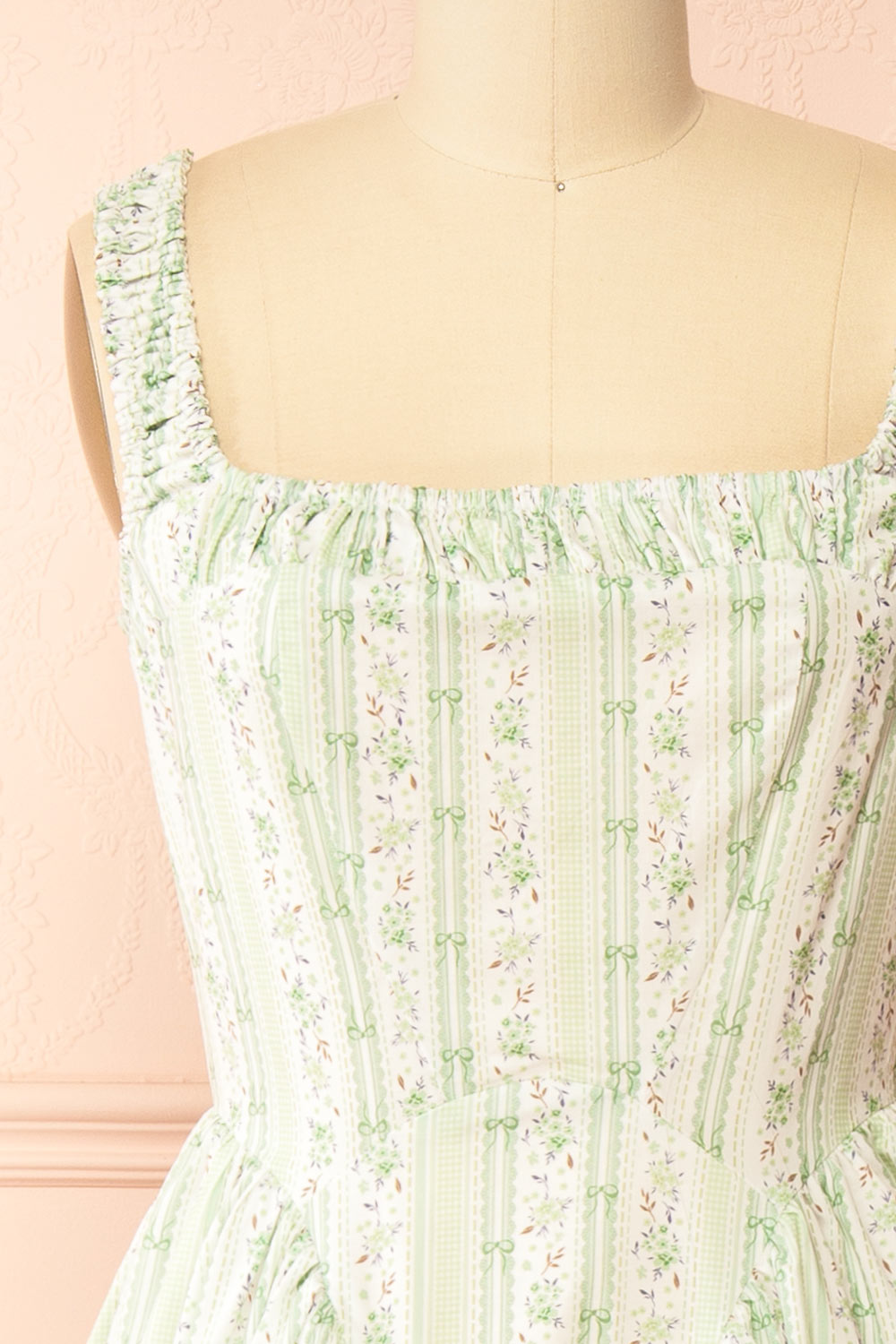 Daiko Green | Floral A-Line Maxi Dress with Corset Bust