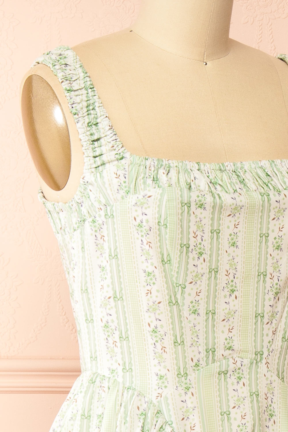 Daiko Green | Floral A-Line Maxi Dress with Corset Bust