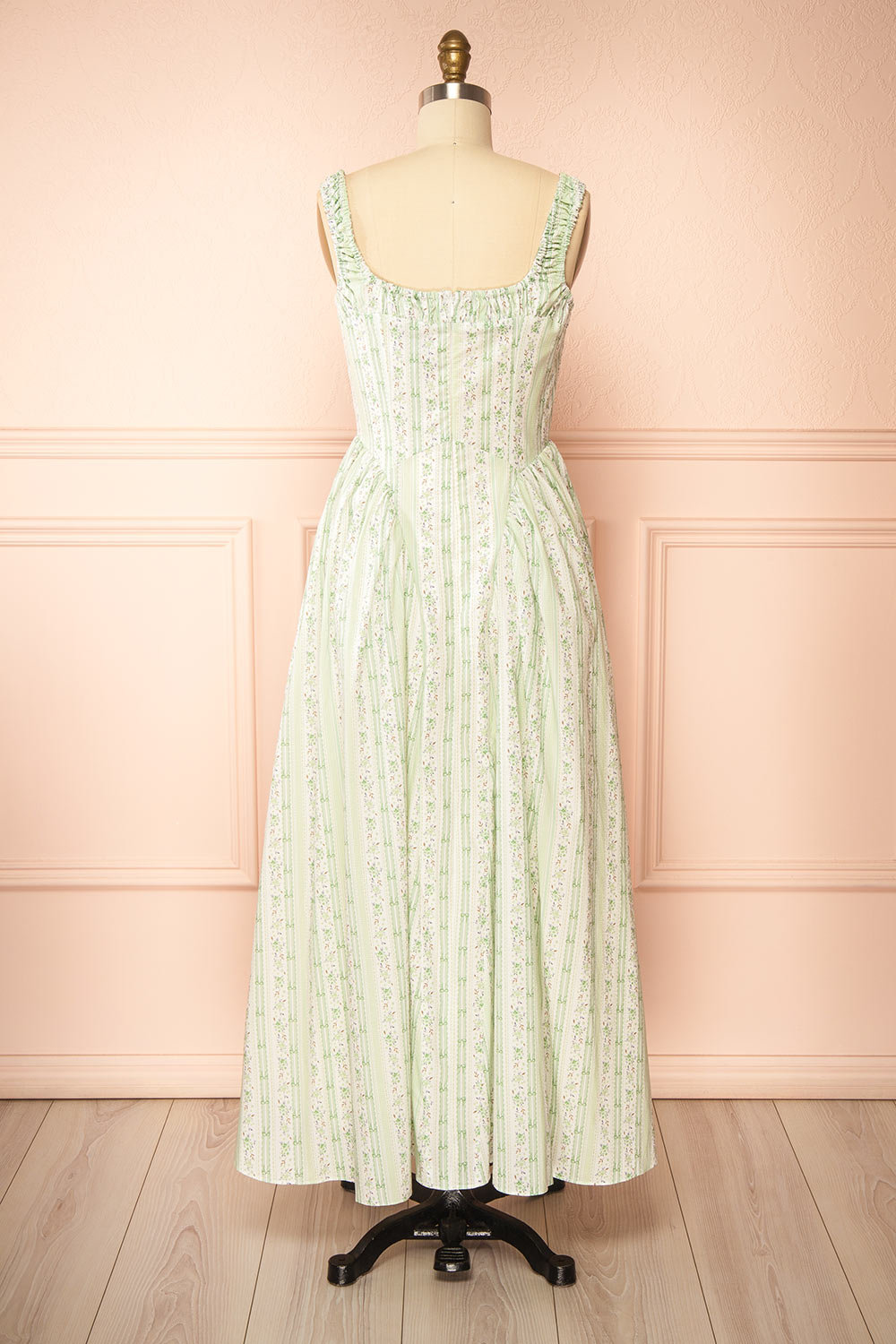 Daiko Green | Floral A-Line Maxi Dress with Corset Bust
