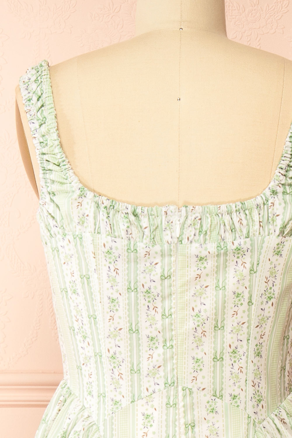 Daiko Green | Floral A-Line Maxi Dress with Corset Bust