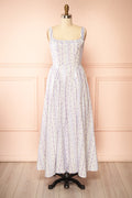 Daiko Lilac | Floral A-Line Maxi Dress with Corset Bust