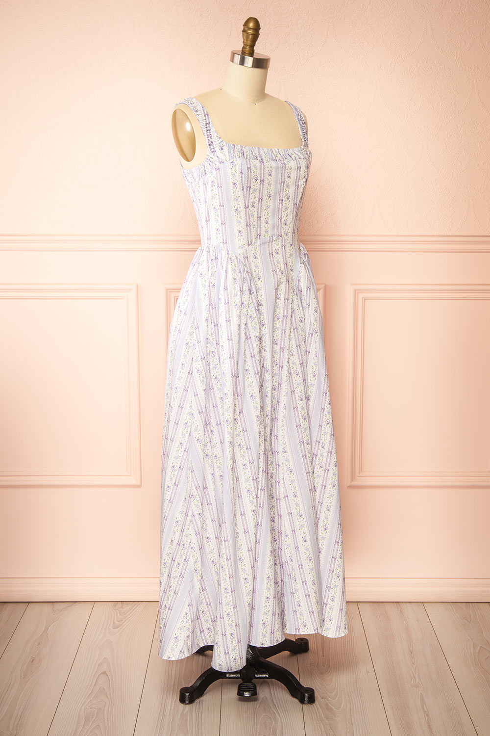 Daiko Lilac | Floral A-Line Maxi Dress with Corset Bust