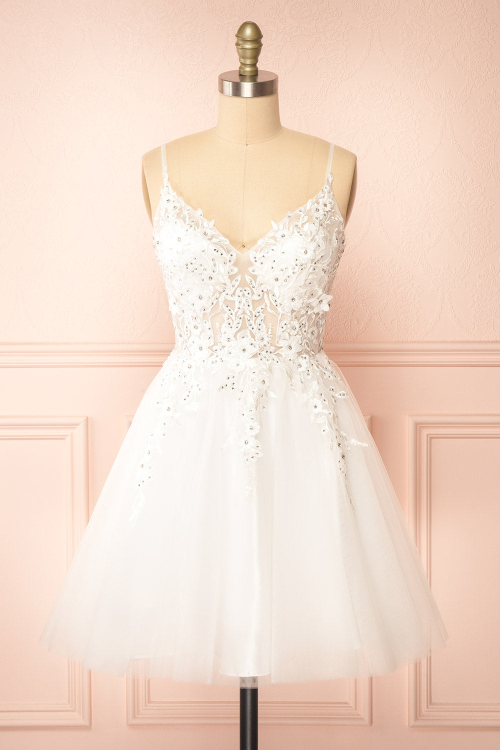 Danna | Short Sparkly White Dress with Embroidery