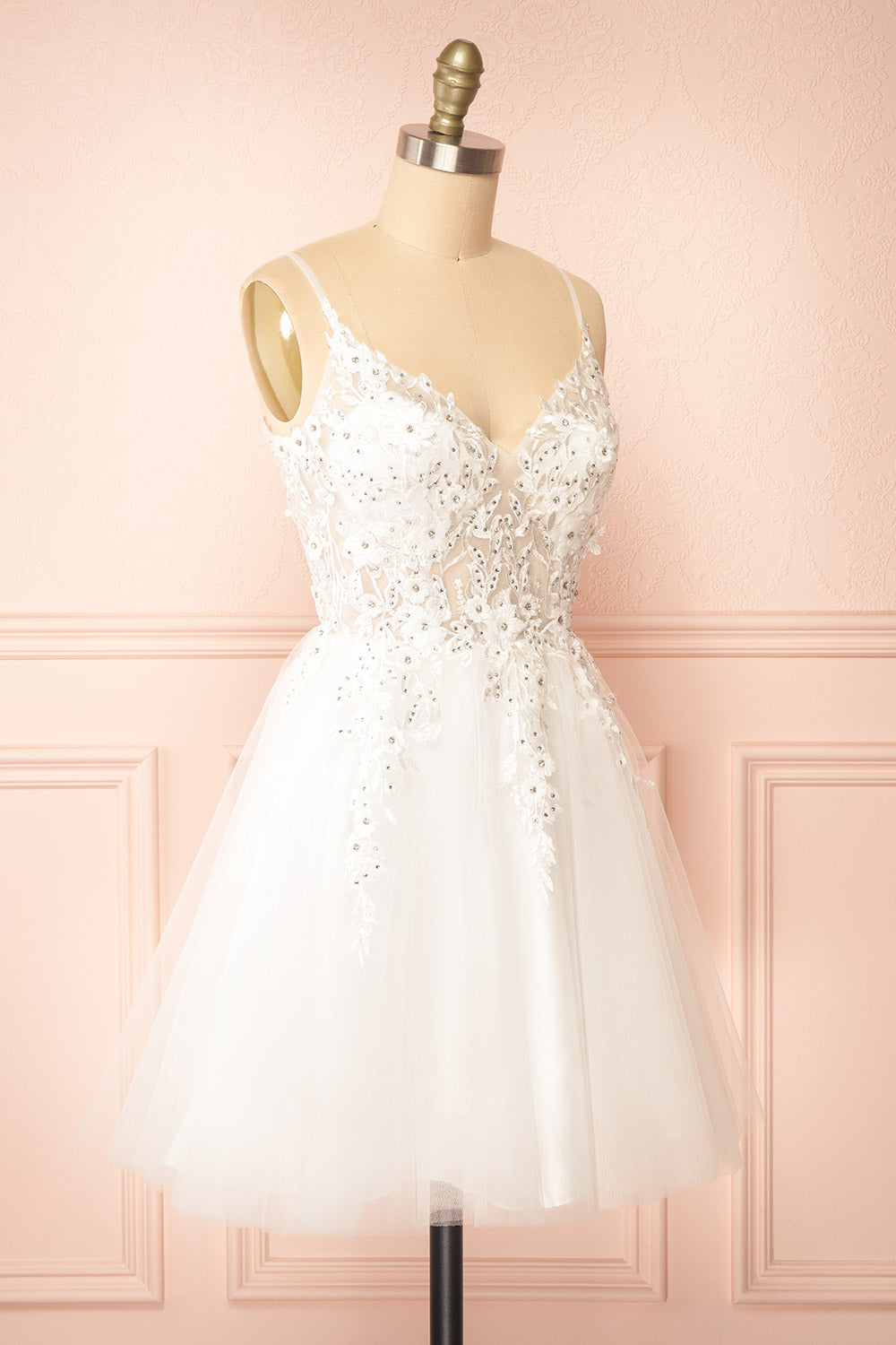 Danna | Short Sparkly White Dress with Embroidery