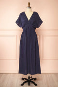 Daoren | Polka Dots Navy Midi Dress with Slit