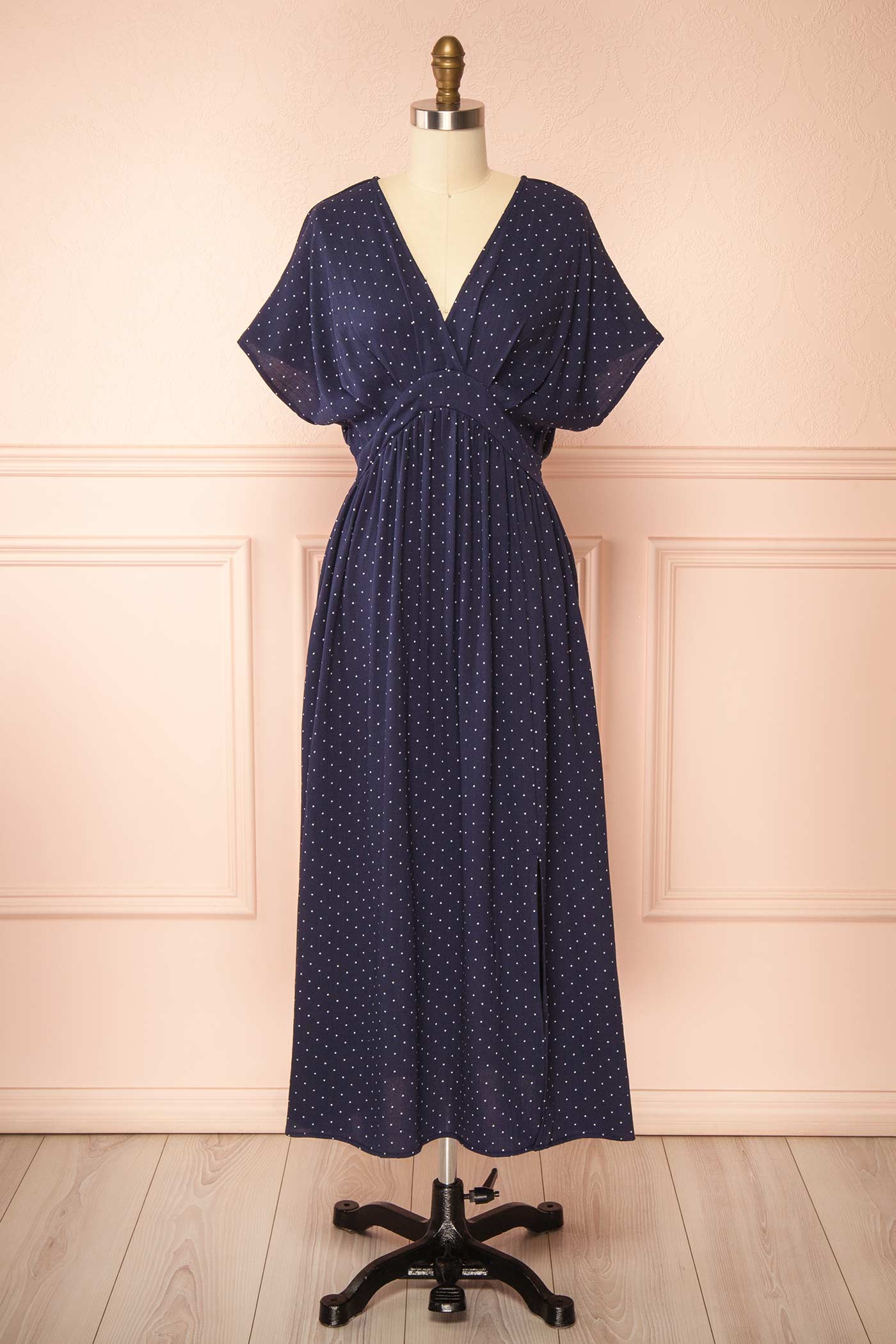 Daoren | Polka Dots Navy Midi Dress with Slit