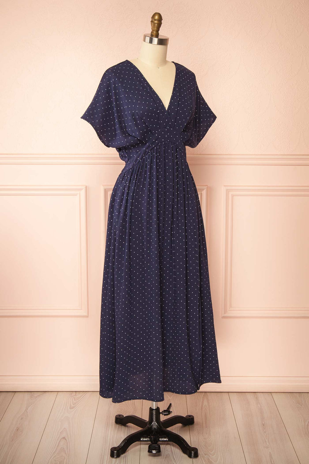 Daoren | Polka Dots Navy Midi Dress with Slit