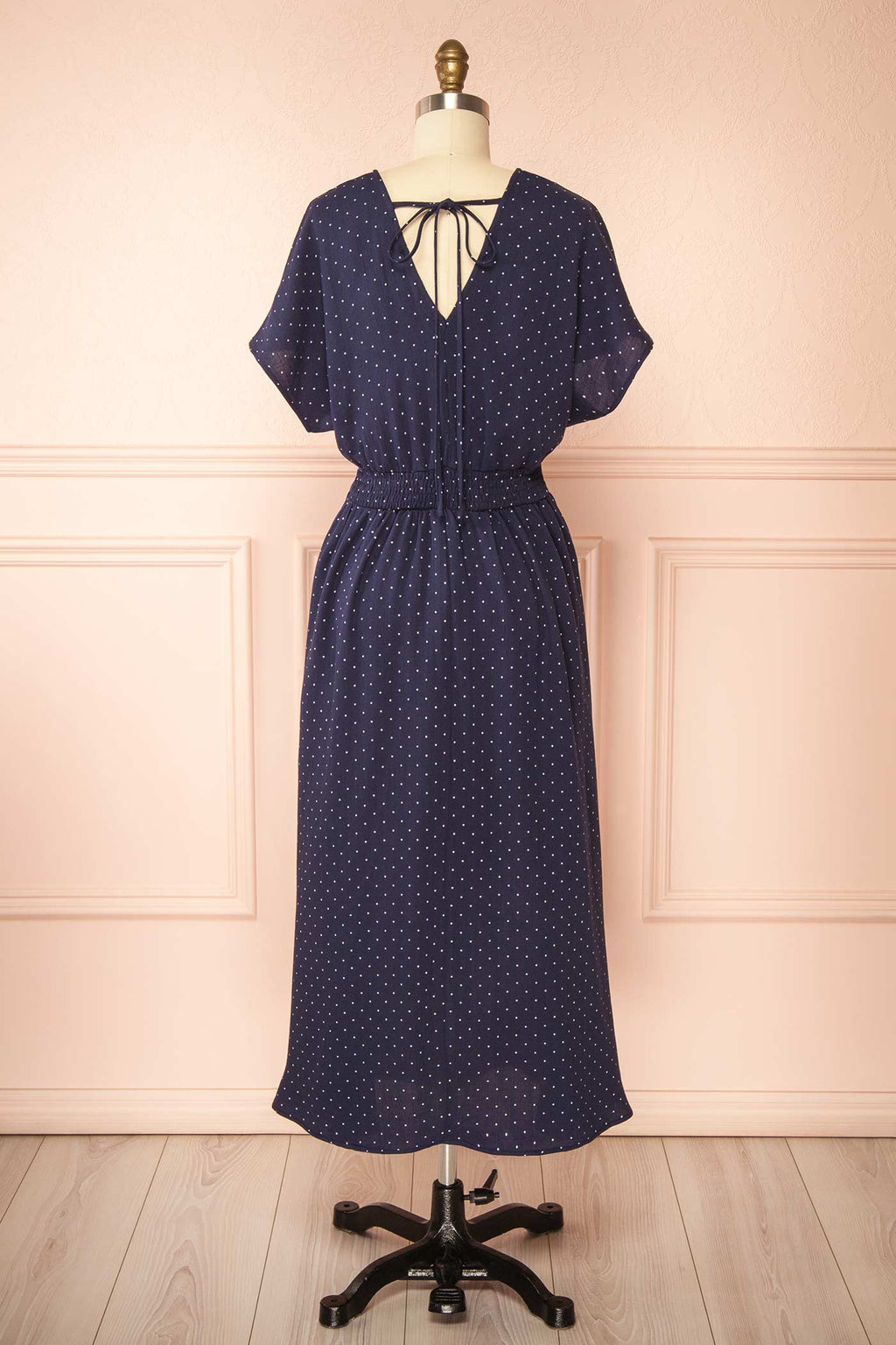 Daoren | Polka Dots Navy Midi Dress with Slit