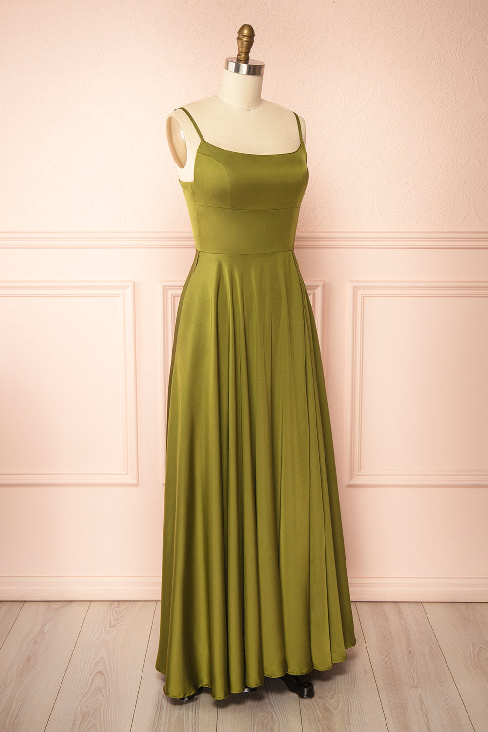 Darcy Khaki | Maxi Satin Dress with Slit