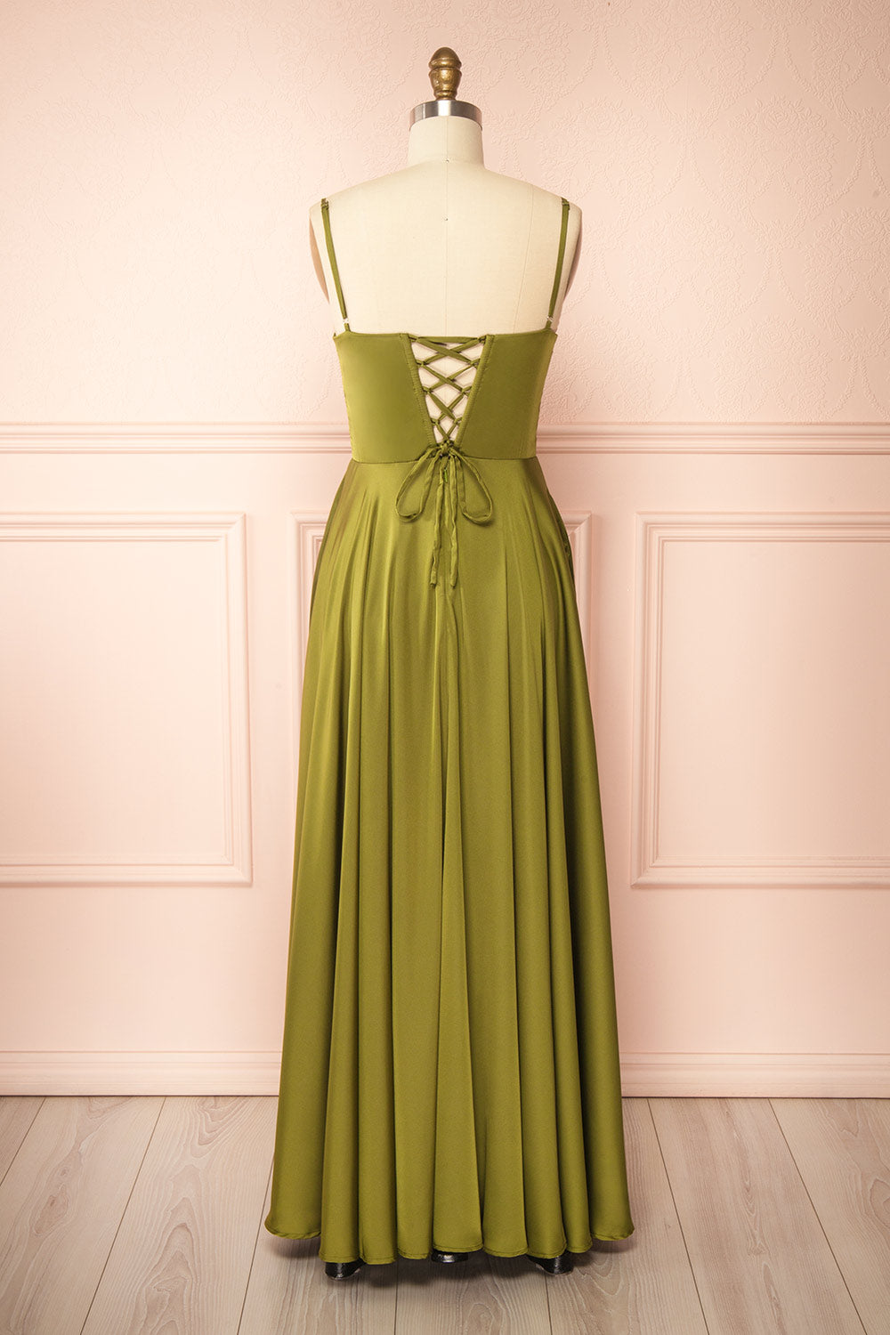 Darcy Khaki | Maxi Satin Dress with Slit