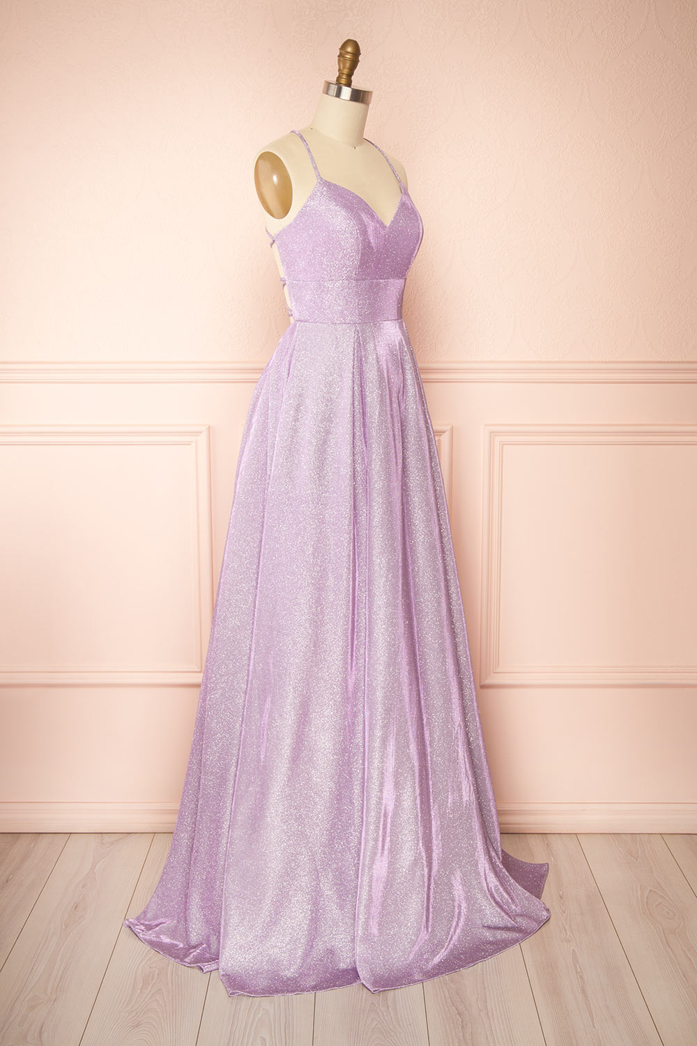 Darya Lavender | Sparkly Maxi Dress w/ Open Back
