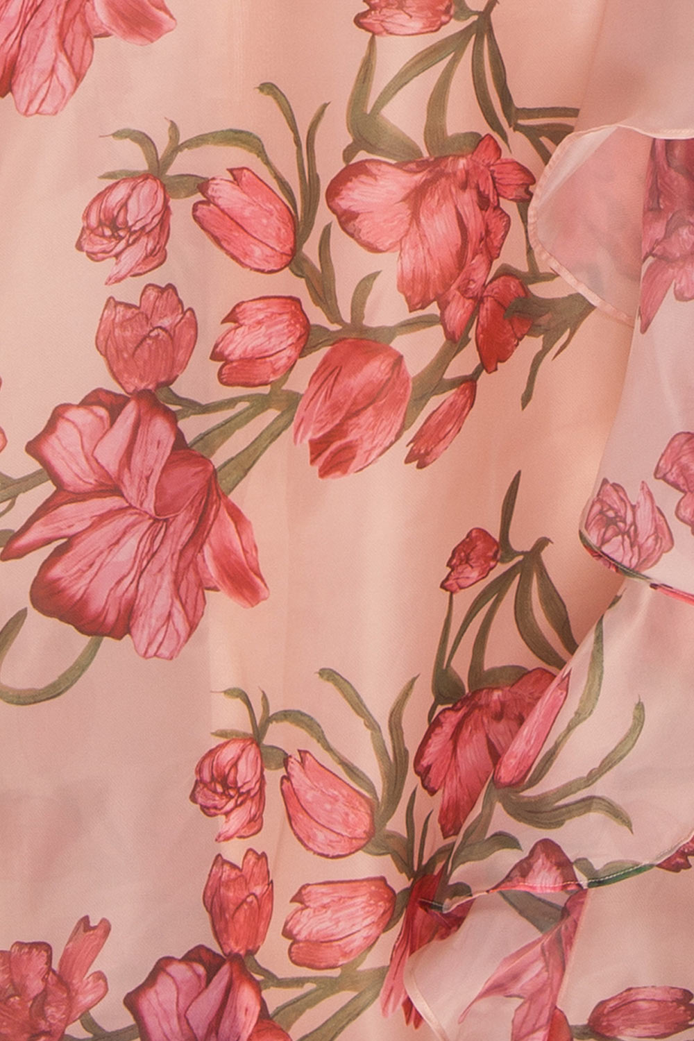 Delora | Floral Organza Ruffled Maxi Dress with Front Slit and Lace-Up Corset