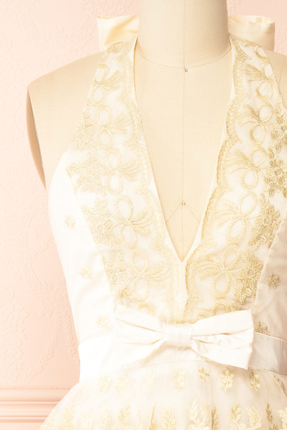 Demera | Ivory Tiered Embroidered Tulle Maxi Dress