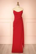 Destiny Red | Strapless Chiffon Maxi Dress with Side Sash