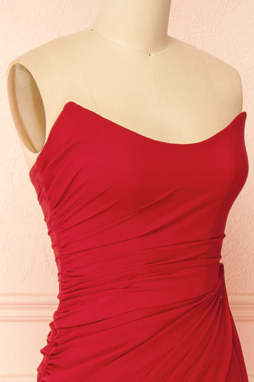 Destiny Red | Strapless Chiffon Maxi Dress with Side Sash