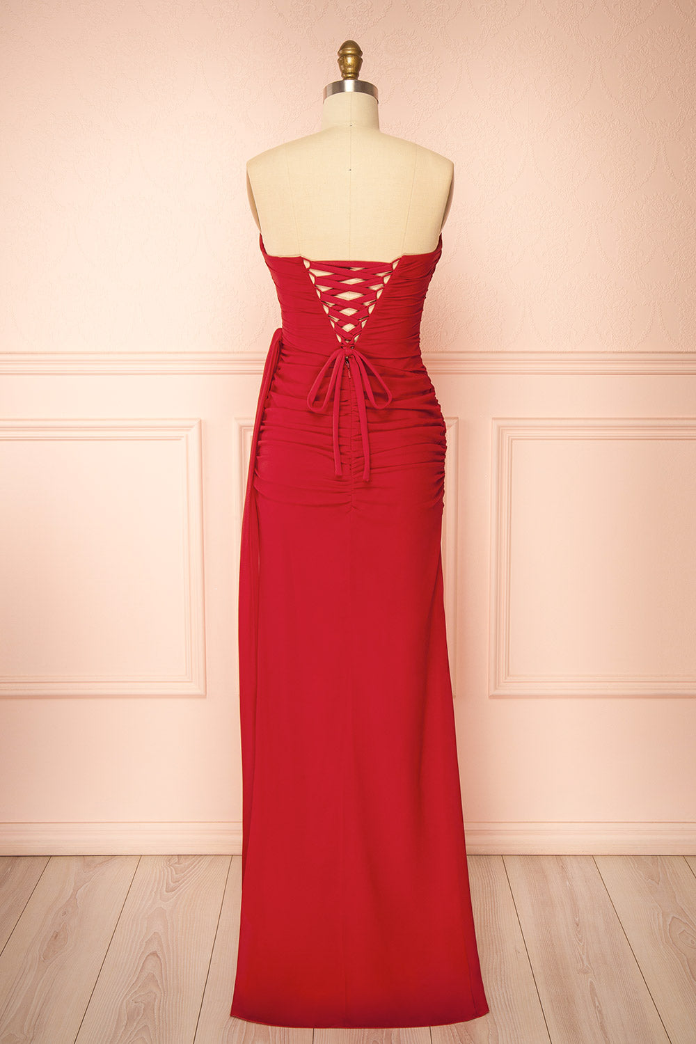 Destiny Red | Strapless Chiffon Maxi Dress with Side Sash