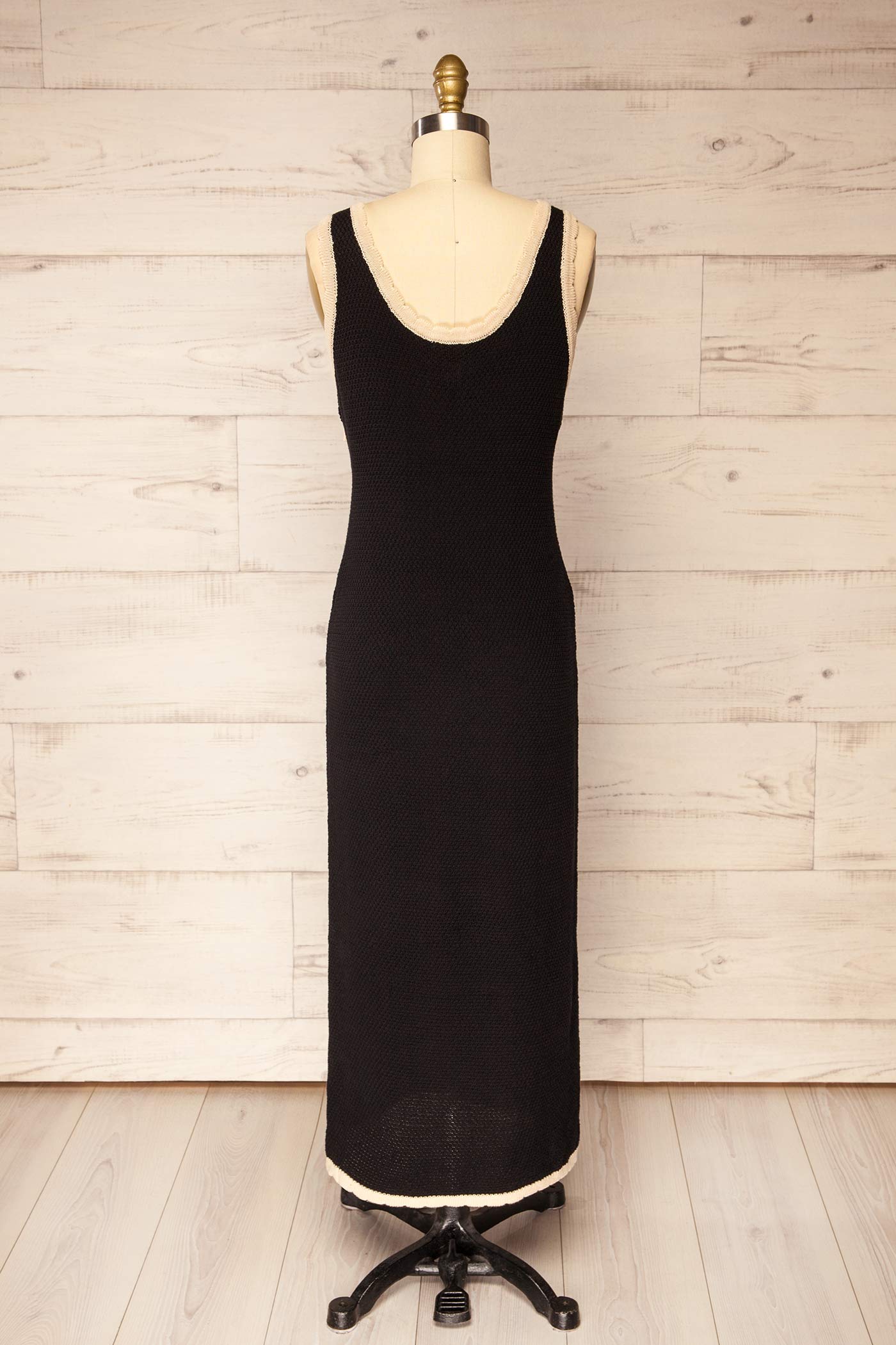 Dhuburi | Black Knit Midi Dress with Contrast Scalloped Trim