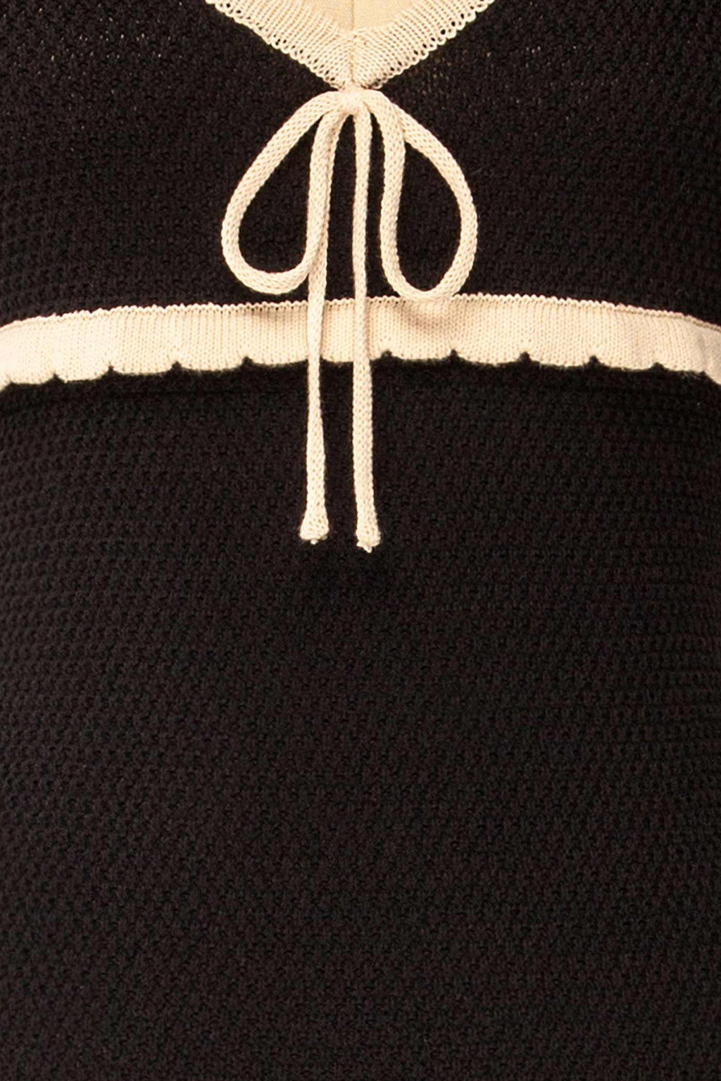 Dhuburi | Black Knit Midi Dress with Contrast Scalloped Trim