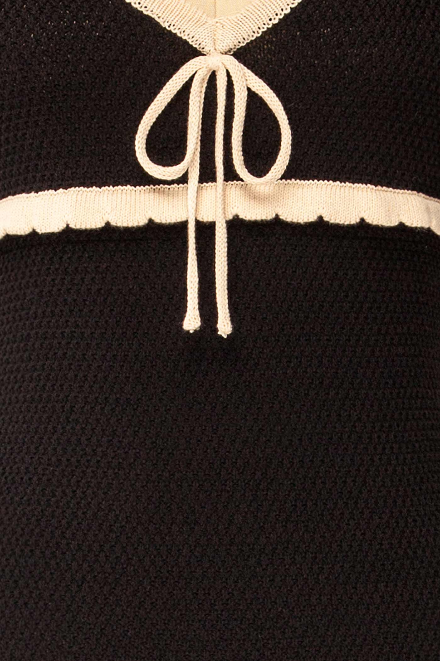 Dhuburi | Black Knit Midi Dress with Contrast Scalloped Trim
