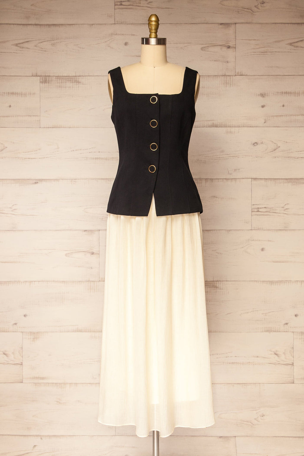 Dhule Black | Sleeveless Contrast Maxi Dress with Button Front