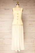 Dhule Light Yellow | Sleeveless Contrast Maxi Dress with Button Front