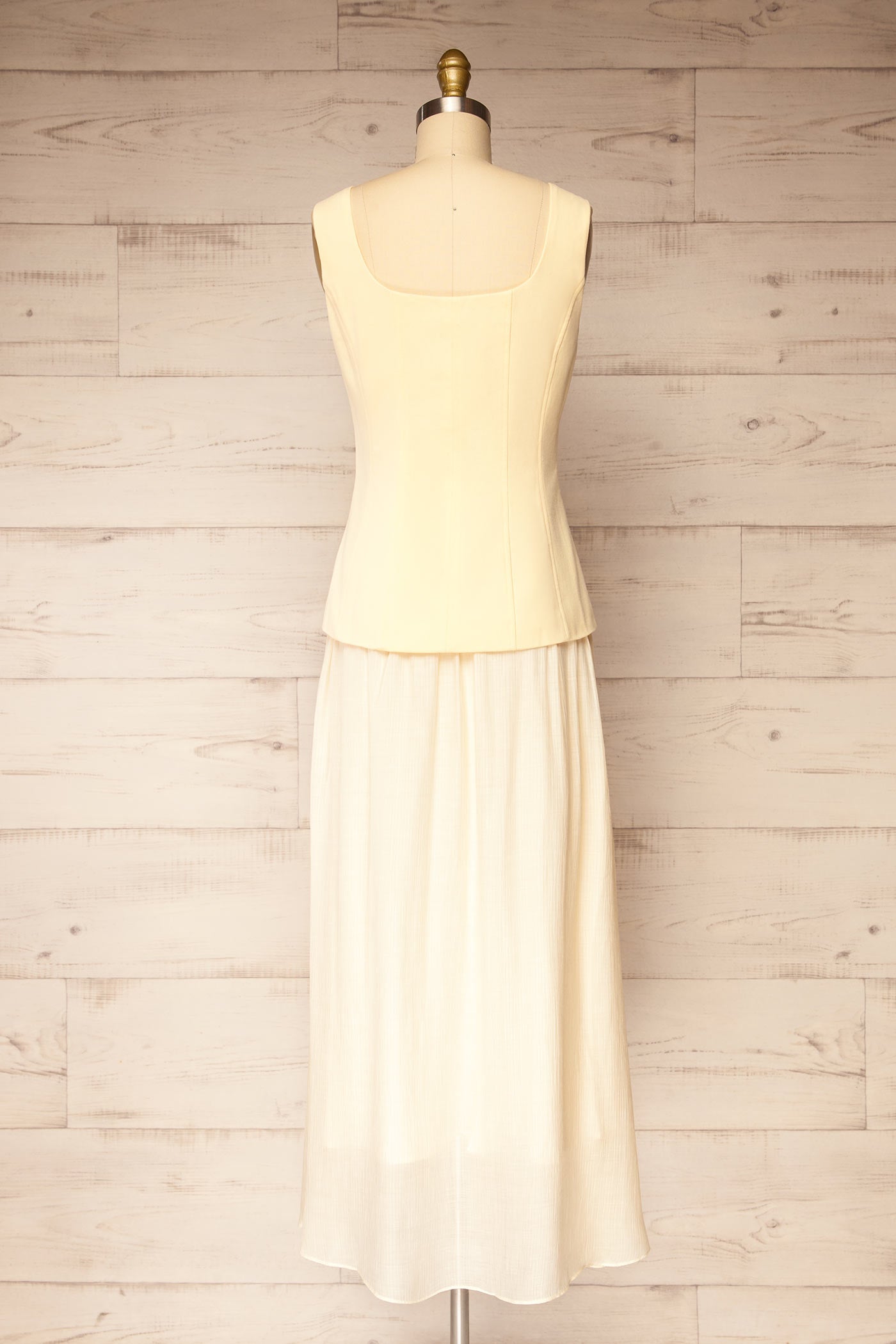 Dhule Light Yellow | Sleeveless Contrast Maxi Dress with Button Front
