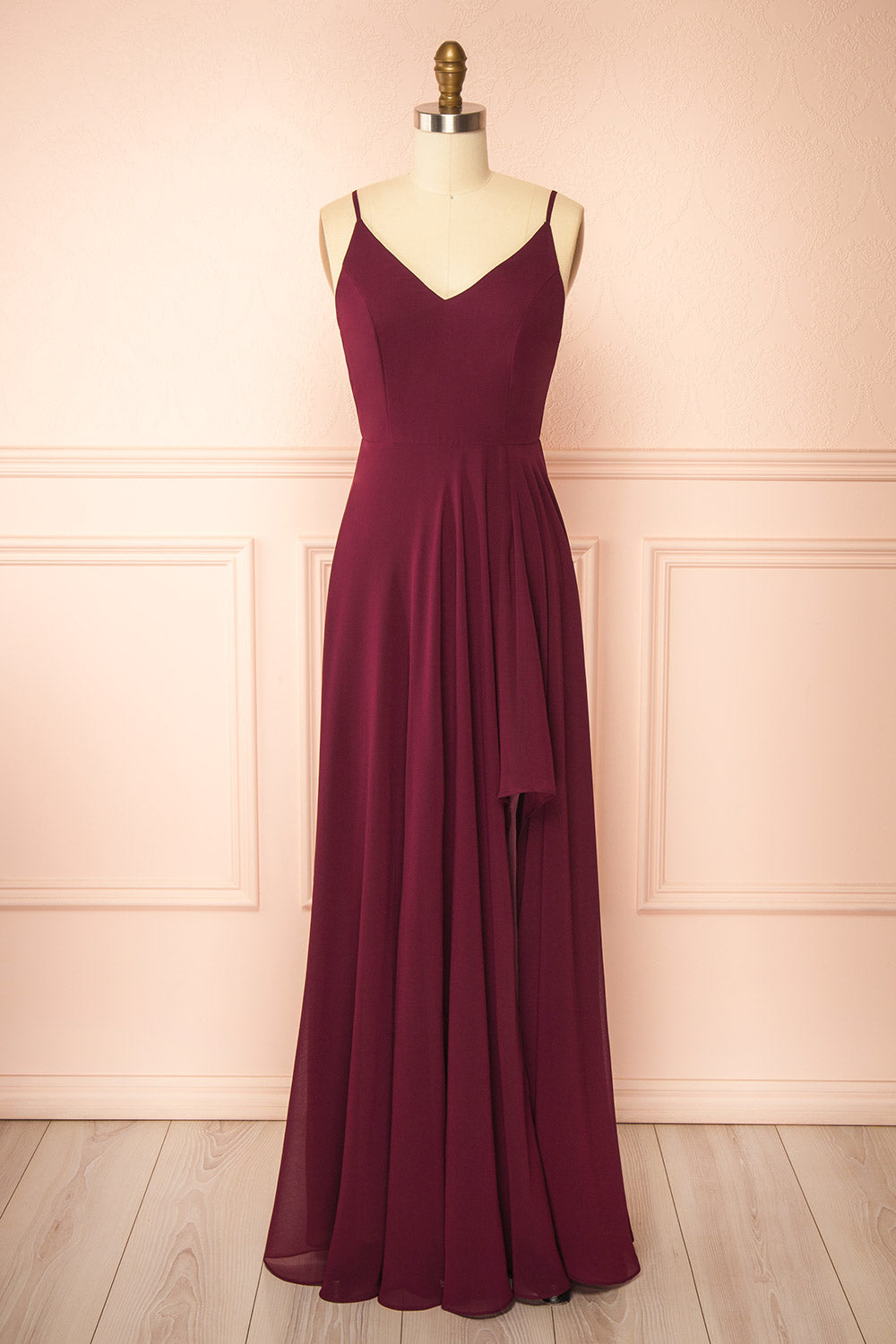 Diana Burgundy | Exclusive 1861 A-Line Chiffon Dress with Slit