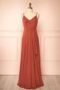 Diana Rust | Exclusive 1861 A-Line Chiffon Dress with Slit