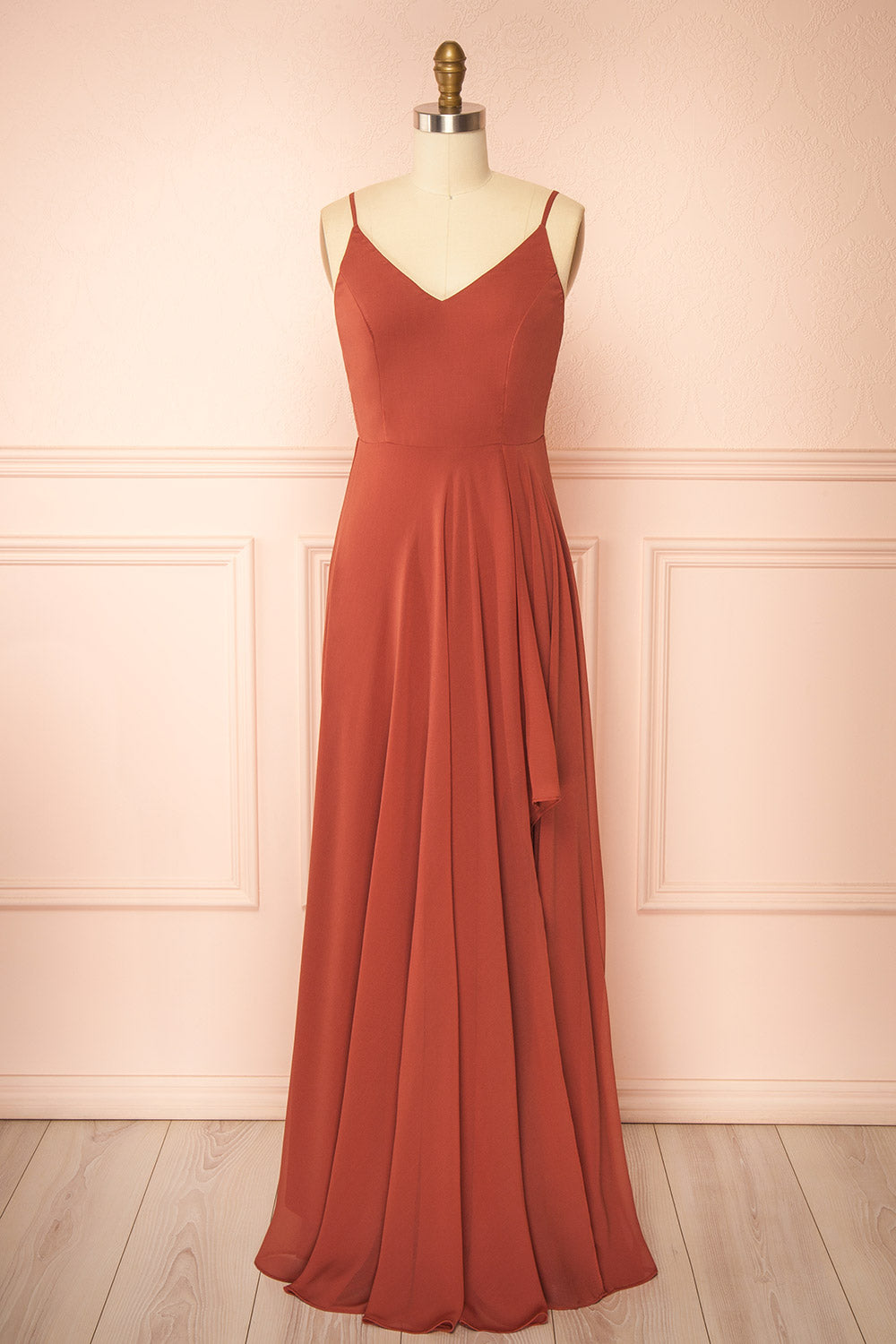 Diana Rust | Exclusive 1861 A-Line Chiffon Dress with Slit