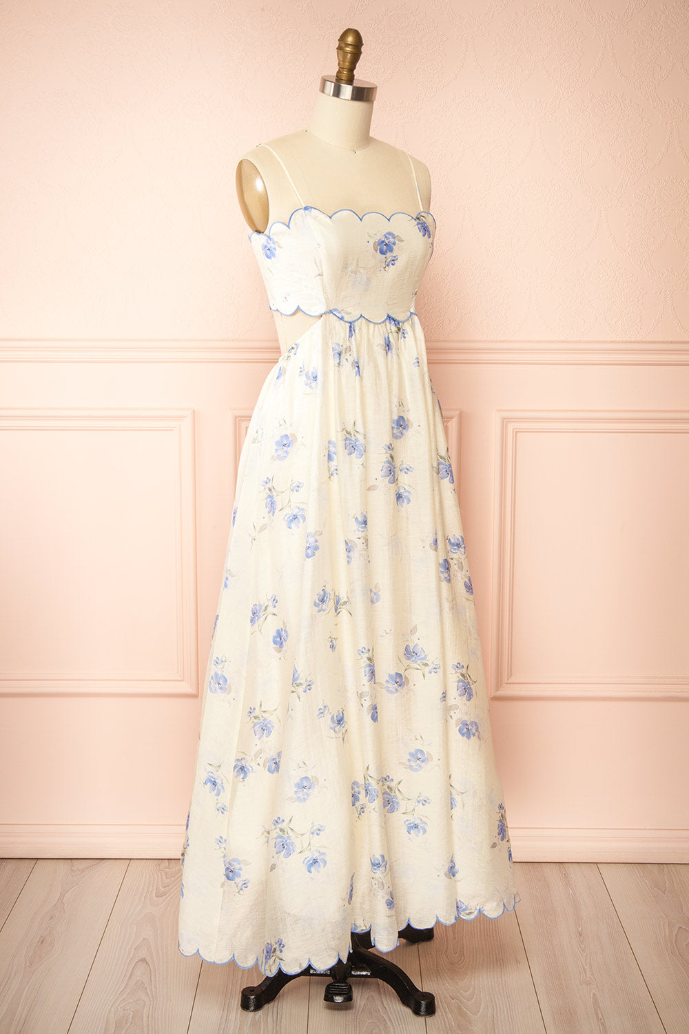 Diandra | Long A-Line Floral Dress with Back Cut-Out