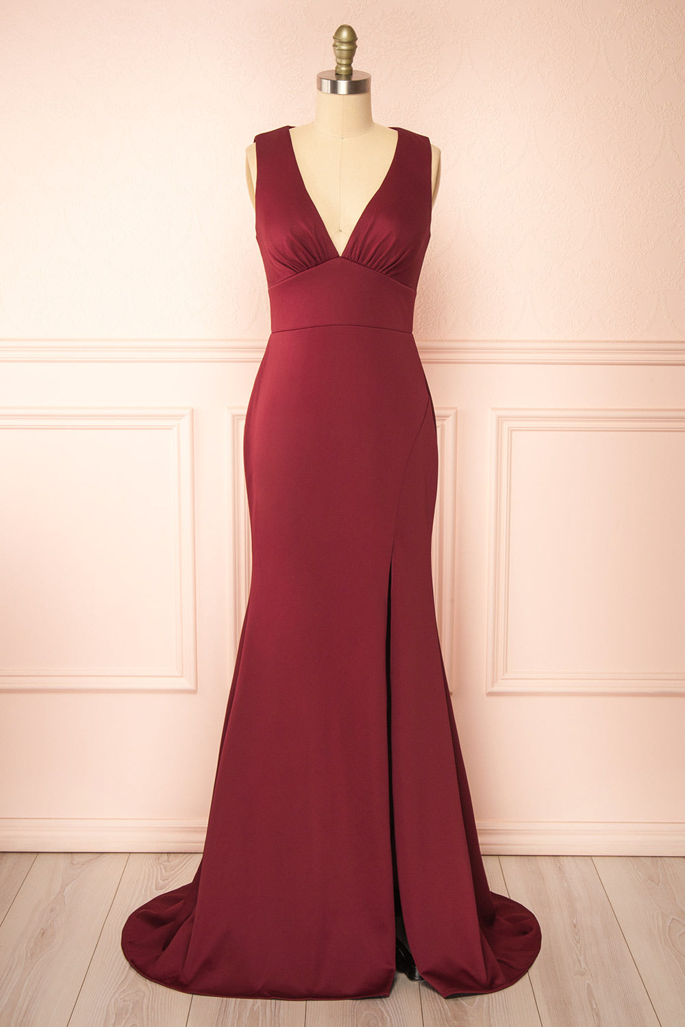 Diaz Burgundy | Maxi Dress with Train