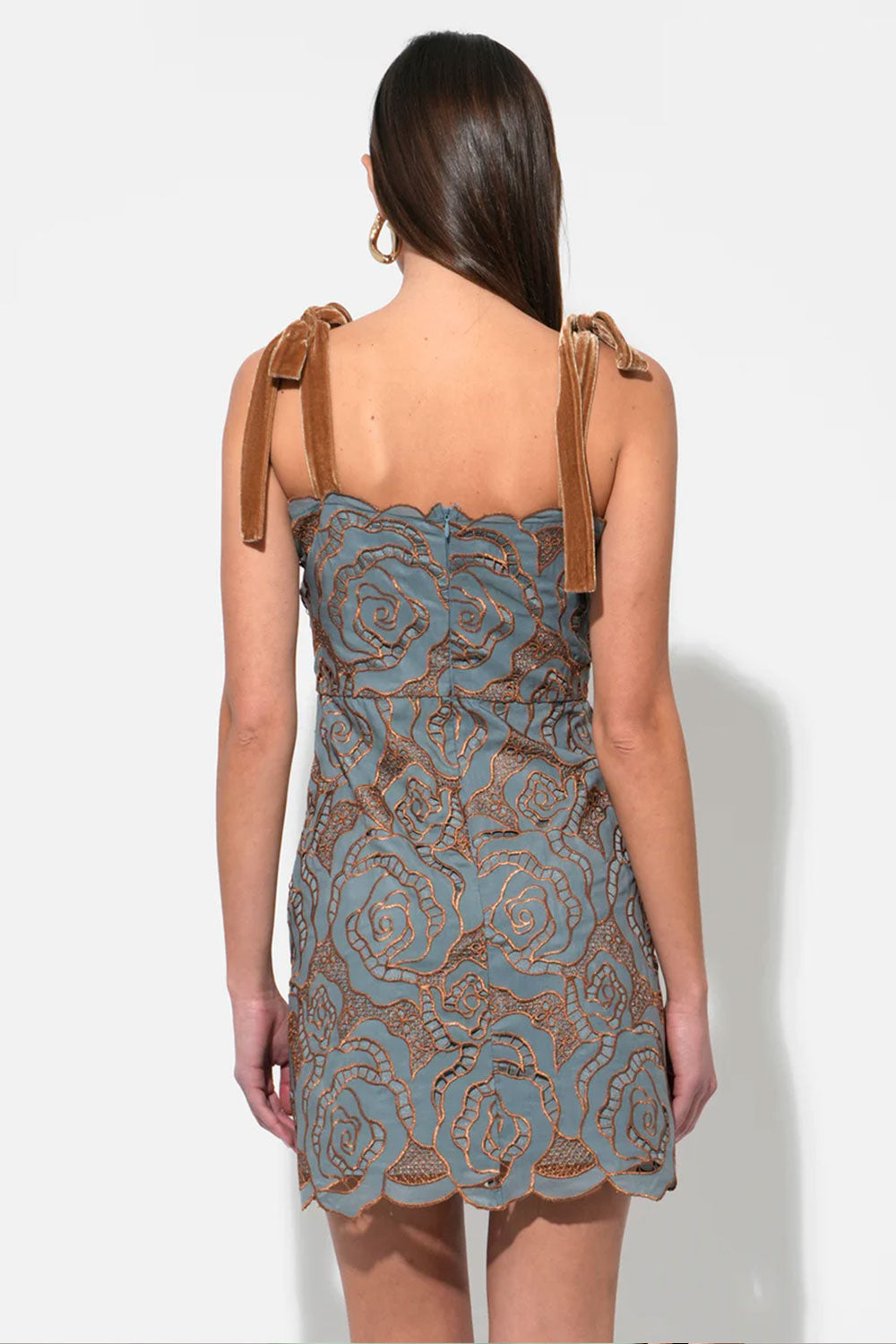 Donna | Blue Mini Dress with Copper Pattern